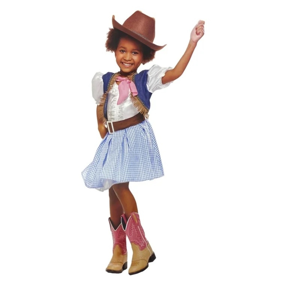 Girls Cowgirl Costume Dress Gingham Western Rodeo Halloween Size S 4-6